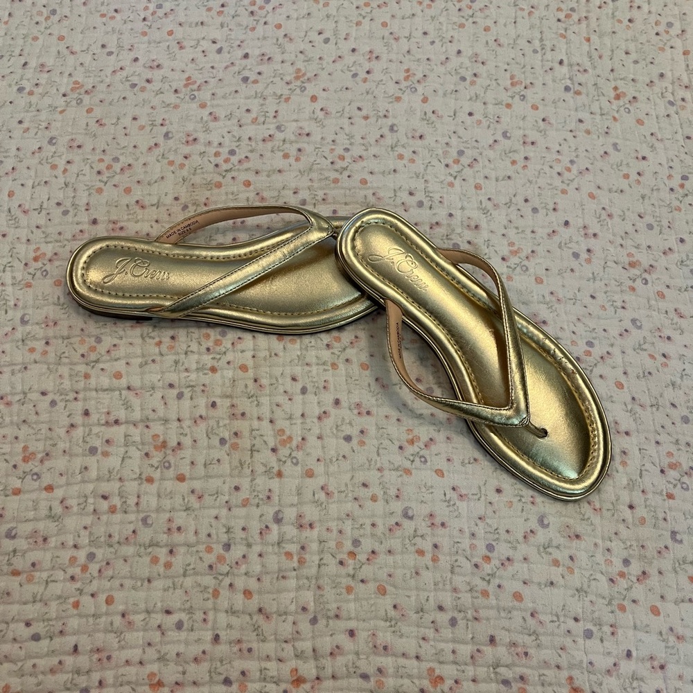 J. Crew Menorca Padded Thong Sandals Womens 9.5 Gold Metallic Leather Flip Flops